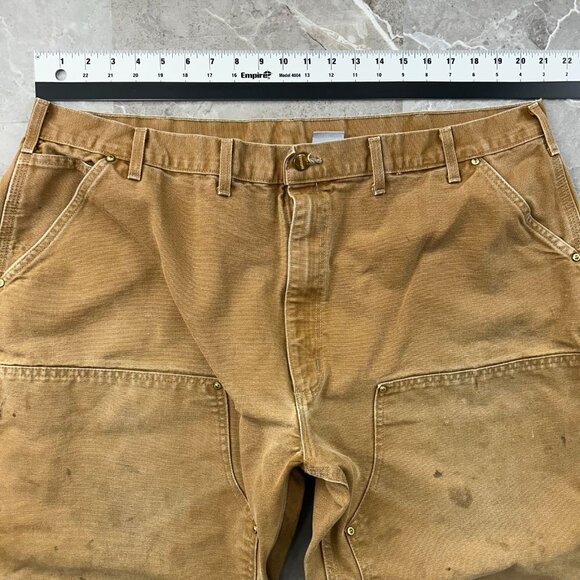 Carhartt Double Knee Pants Mens 46x32 B01 BRN Workwear Made in USA Distressed - Picture 10 of 12
